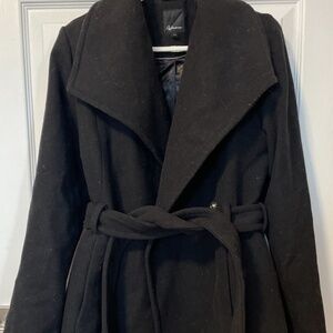 Reitmans Elegant Belted A-line Black Coat